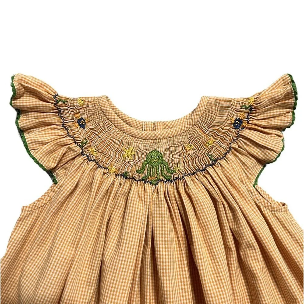 Silly Goose Sz 2 Orange Gingham Smocked Octopus Dress